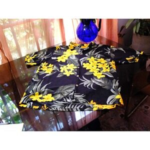 Favant Hawaii Mens XL Black Yellow Floral Tropical Rayon Button Down Shirt